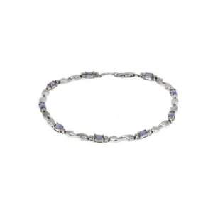 NATÜRLICHES TANSANIT UND DIAMANT OVAL GESCHNITTEN TENNISARMBAND 14k Weißgold - Bild 1 von 3