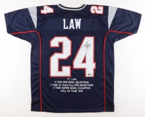 Ty Law Signed New England Patriot Career Stat Jersey (Beckett)3xSuper Bowl Champ - Picture 1 of 6