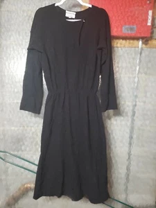 Vintage 60s Malcolm Starr Black 100% Cashmere Dress Size 16 Elastic waist - Picture 1 of 7