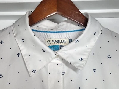 Magellan Classic Fit Womens 2XL Vented White Anchor All Over Print Button Fish - Image 1 of 4