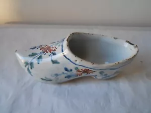 Rare antique Dutch Delft or Rouen North France ceramic clog 18th C. Pottery. - Picture 1 of 10