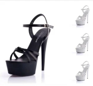 Womens Stilettos High Heels Open Toe Shoes Platform Ankle Strap Party Pure Color - Picture 1 of 15