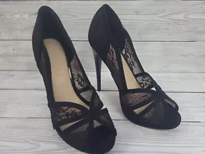Office Black Lace Stiletto High Heels With Peep Toe Size 4. PBFPC1634 - Picture 1 of 5