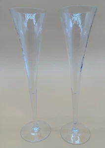 2 Crystal Hollow Stemmed Optic Glass 9.5" Champagne Flutes Stunning Great Shape! - Picture 1 of 9