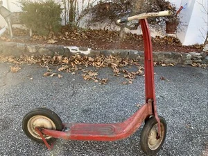 Vintage 1940's Radio Line Metal Push Scooter w/ Stand Emblem & Rubber Tires - Picture 1 of 8