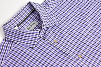 David Donahue Purple w/ Black&White Checked Spread Collar Dress Shirt Sz: XL - Image 1 of 4