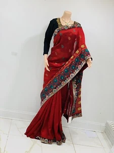 Womens Indian Ethnic Traditional Art Silk Saree With Extra Matching Blouse - Picture 1 of 9