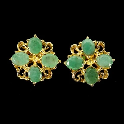 925 Sterling Silver Earrings Oval Emerald 5x4mm Natural Gemstone Jewelry - Image 1 of 4