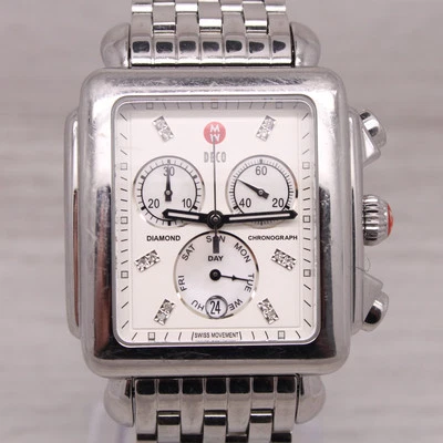 Reloj Michele Deco XL Acero Cuarzo Cronógrafo Diamante Esfera MOP MW06Z00A0046 Foto 1 de 4
