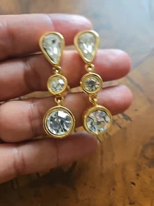 vtg. Givenchy Paris New York Ohrringe Strass Tropfen goldfarben Pierce - Bild 1 von 6