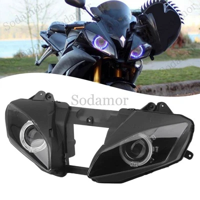 Fully Headlight Lamp HID Projector Blue Angel Eyes Set For Yamaha YZF R6 2006-07 - Image 1 of 4