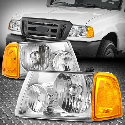For 01-05 Ford Ranger OE Style Chrome Housing Amber Corner Headlight Lamps Pair - Image 1 of 4
