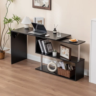 Schreibtisch L-Form Bürotisch Ecktisch Computertisch mit Regal Stauraum - Bild 1 von 4