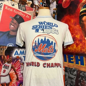 Vintage New York Mets 1986 World Series Champions Ringer T Shirt Size Medium - Picture 1 of 6