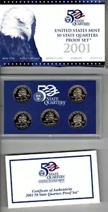 2001 United States Mint 50 State Quarters Proof Set™ NY, NC, RI, VT, KY - Picture 1 of 2
