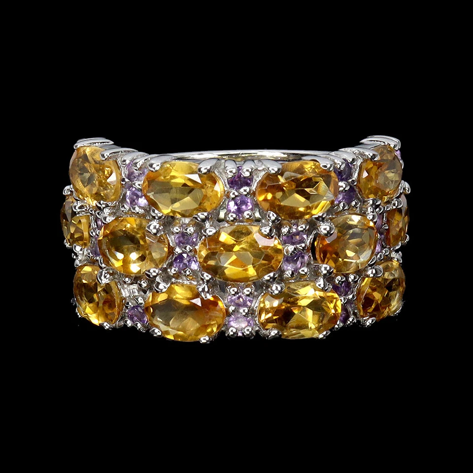 925 Sterling Silver Ring Oval Citrine Rhodolite Garnet Natural Gemstone Jewelry - Image 1 of 4