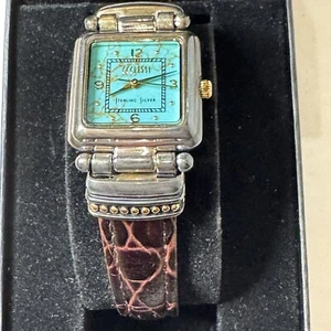 VTG .925 Ecclissi Sterling Silver Turquoise Watch, Genuine Leather Strap, NIB - Picture 1 of 19