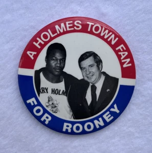 Larry Holmes Fred Rooney boxing Champ political pinback button Pennslyvania Rare - Picture 1 of 2