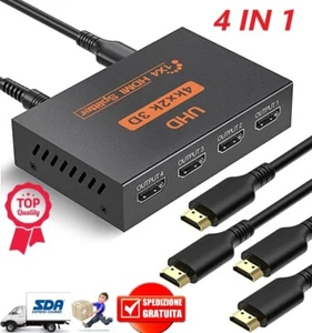 SPLITTER HDMI SDOPPIATORE FULL HD 1080P 1080p 4K 2K 3D 1x4 USCITE AMPLIFICATE - Foto 1 di 6