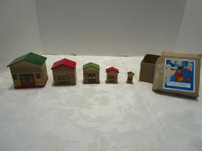 Винтажный Shackman деревянный набор 5 гнездовой дом комплект в коробке Японии 1960-х новый из старых запасов ретро - Изображение 1 из 4