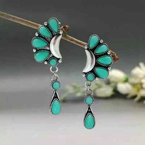 Fashion 925 Silver Turquoise Ear Hook Women Earrings Wedding Dangle Drop Jewelry - Picture 1 of 4