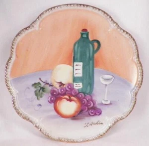 Decorative Wall Plate Hand Paint T Sokir Wine Bottle Apples Grapes Vintage - Picture 1 of 5