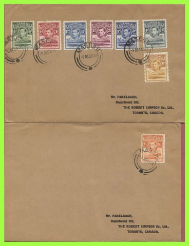 Basutoland 1938 KGVI values to !/- on two Covers to Canada Cover