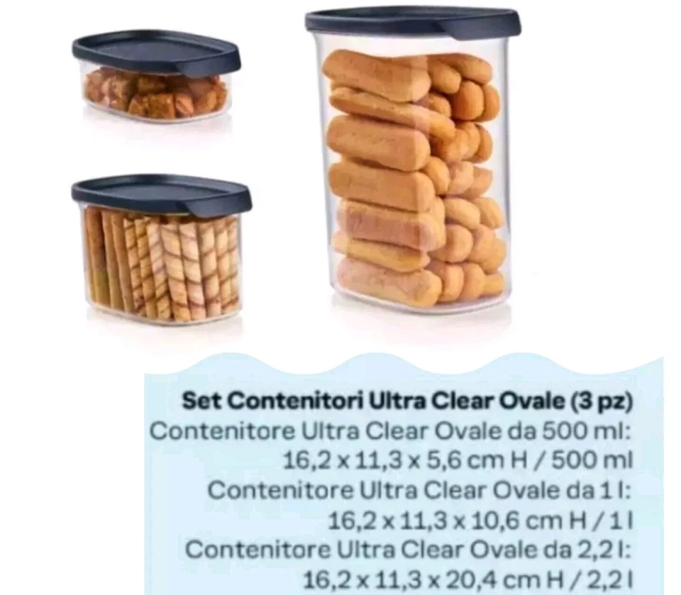 Tupperware Set Contenitori Ultra Clear Ovale ( 3 PZ) 500ml, 1 l, 2.1 l - Immagine 1 di 1