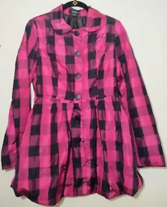 NWOT Twenty-One Women's Sz Medium Pink/Black Check Jacket Lined Bubble Hem Coat - Picture 1 of 12