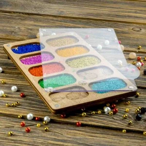 Wood bead organizer tray with lid "Ten colors" - Picture 1 of 4