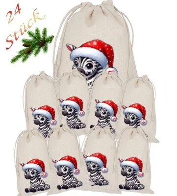 Zebra Adventskalender zum Befüllen 24 Beutel Säckchen Weihnachtskalender Jute - Bild 1 von 4