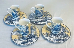 4er Set American Atelier English Toile Tassen & Untertassen - blau gelb Porzellan 5 - Bild 1 von 11