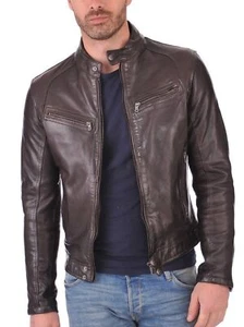 New Mens Leather Jacket real lambskin coat biker motorcycle racer cafe Slim M780 - Picture 1 of 3