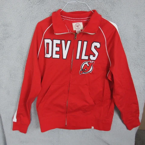 New Jersey Devils Sweatshirt Adult Medium  Red Big Logo Spellout  Forty Seven Cover