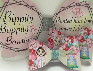 3D ROSA SCHWEIN GEBURTSTAG 4" GEDRUCKT CANVAS STOFF SCHLEIFEN ZUM HERSTELLEN EIGENER HAARSCHLEIFEN - Bild 1 von 4