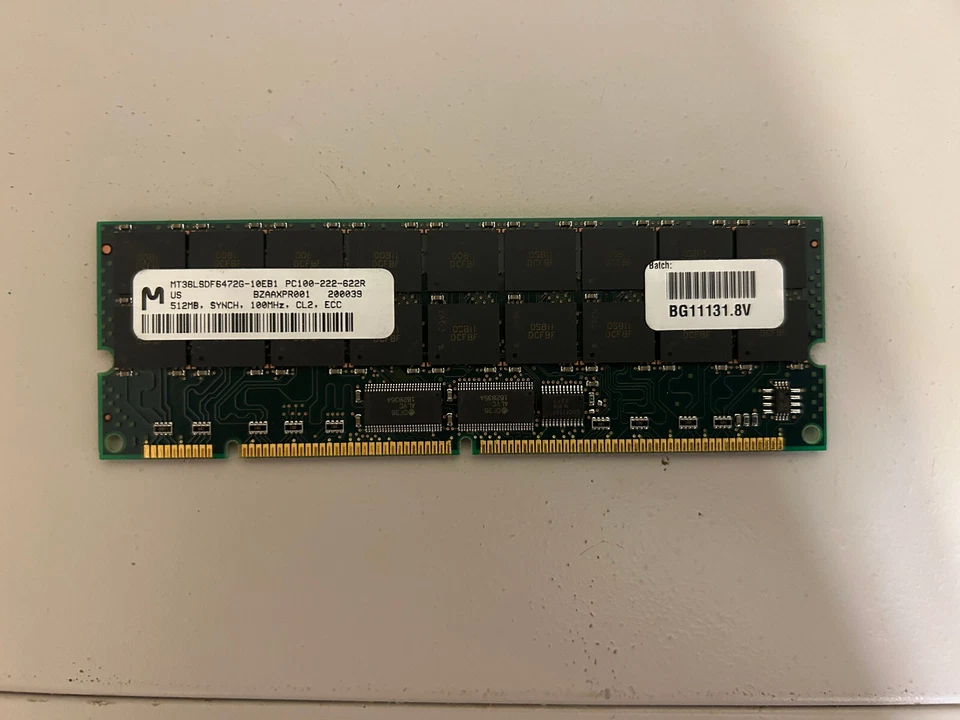 Micron mt36lsdf6472g  PC100-222-622R  512  SYNCH 100MHz CL2 ECC  - Image 1 of 1