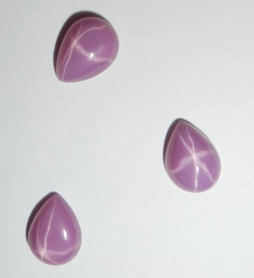 Opaque Star Ruby Pear 8x6 mm Cabochon 6 Rayed Lab-created Stone 3 pieces Lot - Image 1 of 4