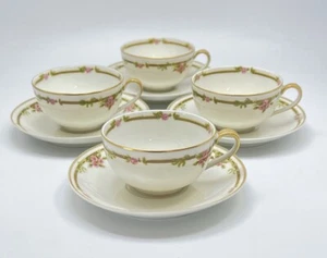 Haviland Limoges Schleiger Pink Roses Teacup and Saucer 4 Sets - Picture 1 of 14