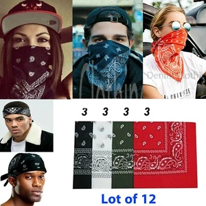 Lot of 12 BANDANA Paisley Face Mask Head Wrap Cotton Neck Cover Assorted Colors - Picture 1 of 6