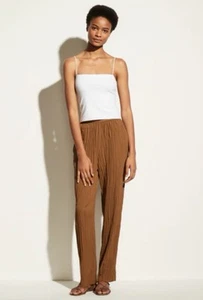 Vince Women's Size L Brown Crinkle Pleat Pull On Silk Blend Pant NWT $265 - Picture 1 of 12