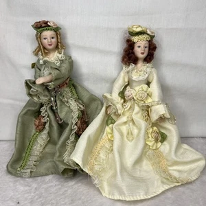 Lot 2 Porcelain Doll Christmas Ornament Victorian 7” One Arm Broken - Picture 1 of 16