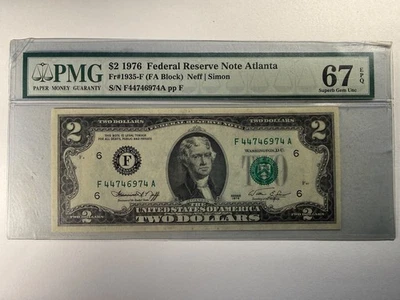 1976 $2 Dollar Federal Reserve Atlanta Banknote PMG 67 fr#1935 SPC1497 - Image 1 of 2