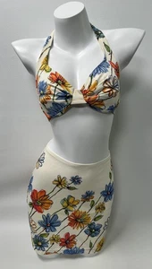 Vintage 90s Jantzen Floral Bikini Skirt Set Womens Size 8/M Daisies Made In USA - Picture 1 of 16