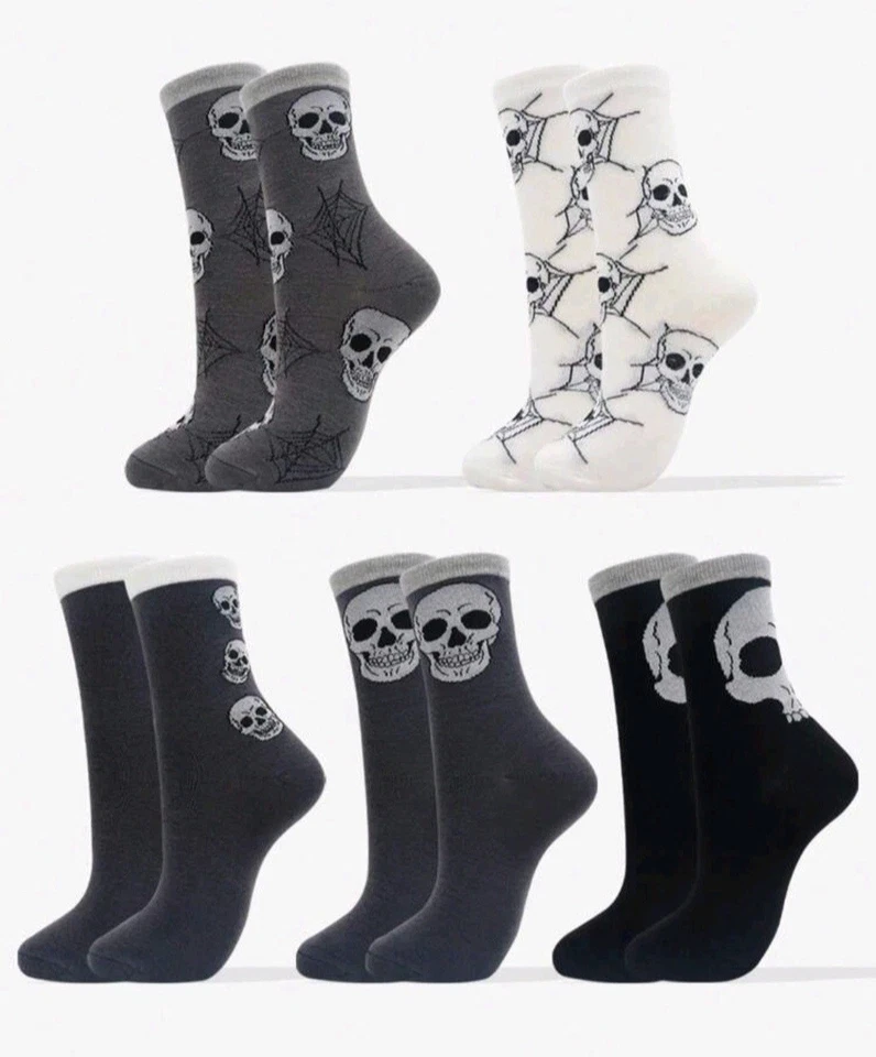 5 Pairs Skull Pattern Socks Novelty Punk Funky Socks for Men Women Unisex 37-41