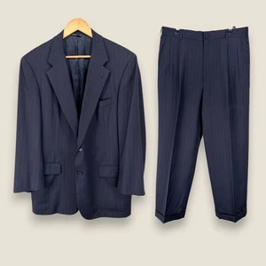 Brooks Brothers Hand Tailored Pinstripe Wool Suit Men 41R Navy Blue Cuffed 32x29 - Picture 1 of 22