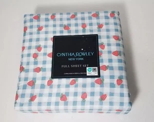 Cynthia Rowley FULL Size Bed Sheet Set Strawberries Plaid WizardOz NEW - Picture 1 of 3