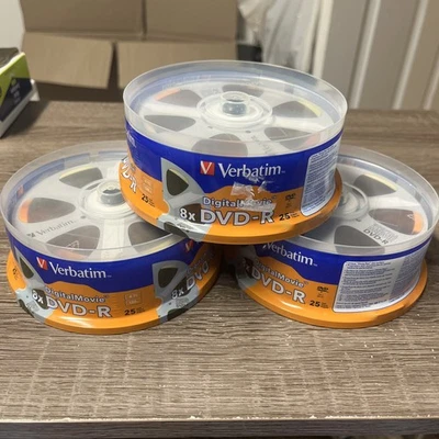 NEW SEALED VERBATIM 8x DVD-R BLANK DVD 3 PACKS OF 25 AZO. 4.7 GB 120 Min 94866 - Image 1 of 4