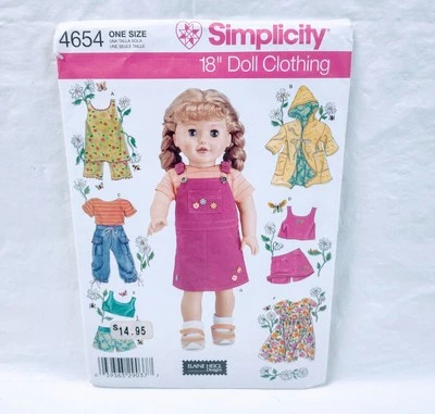 Simplicity 4654 18" Doll Clothes Sewing Fabric Pattern - Image 1 of 2