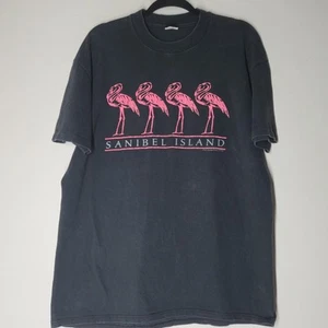 Vintage Flamingo 80’s T Shirt 1987 Puff Print Stedman Size XL Black Nature - Picture 1 of 6