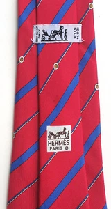 HERMÈS Paris orig. Vintage Krawatte 7134 FA 100% Seide rot Streifen Gurte - Bild 1 von 5